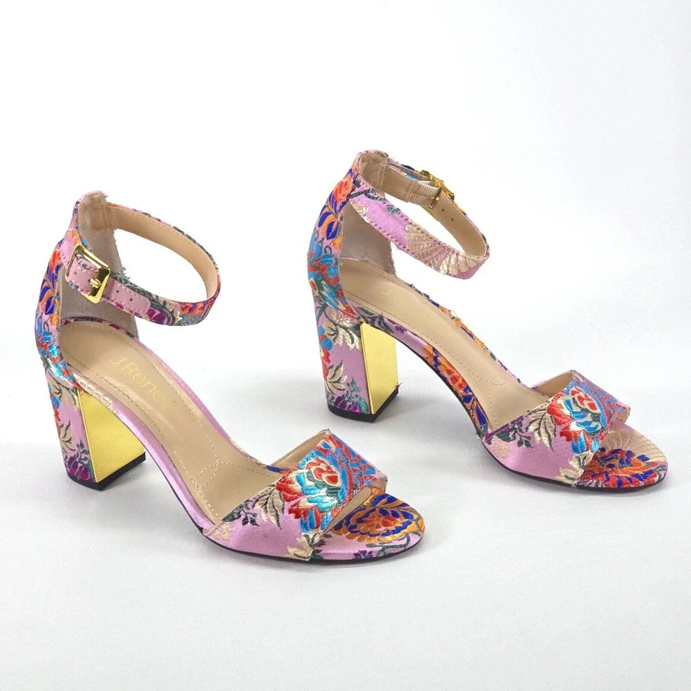 J Renee Flaviana High Heel Pumps Women 6M Floral Peep Toe Strappy Office Siren‎